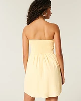 Linen-Blend Strapless Mini Dress