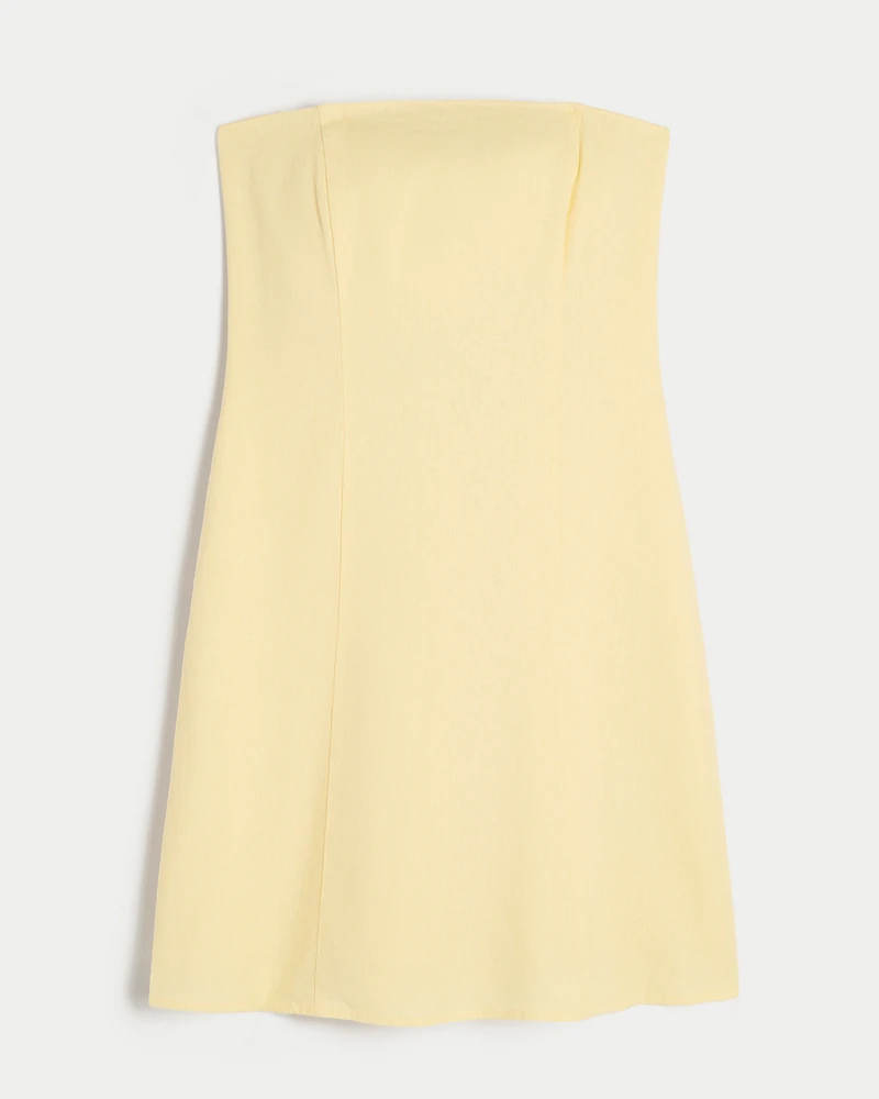 Linen-Blend Strapless Mini Dress