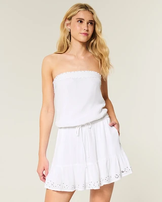 Strapless Drawstring Blouson Mini Dress