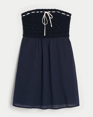 Crochet-Style Mix Strapless Mini Dress