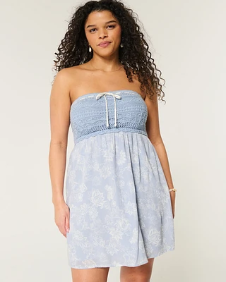 Crochet-Style Mix Strapless Mini Dress