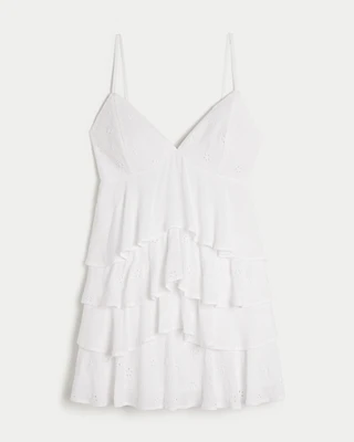 V-Neck Ruffle Babydoll Mini Dress