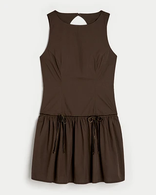 High-Neck Drop-Waist Bow Mini Skort Dress