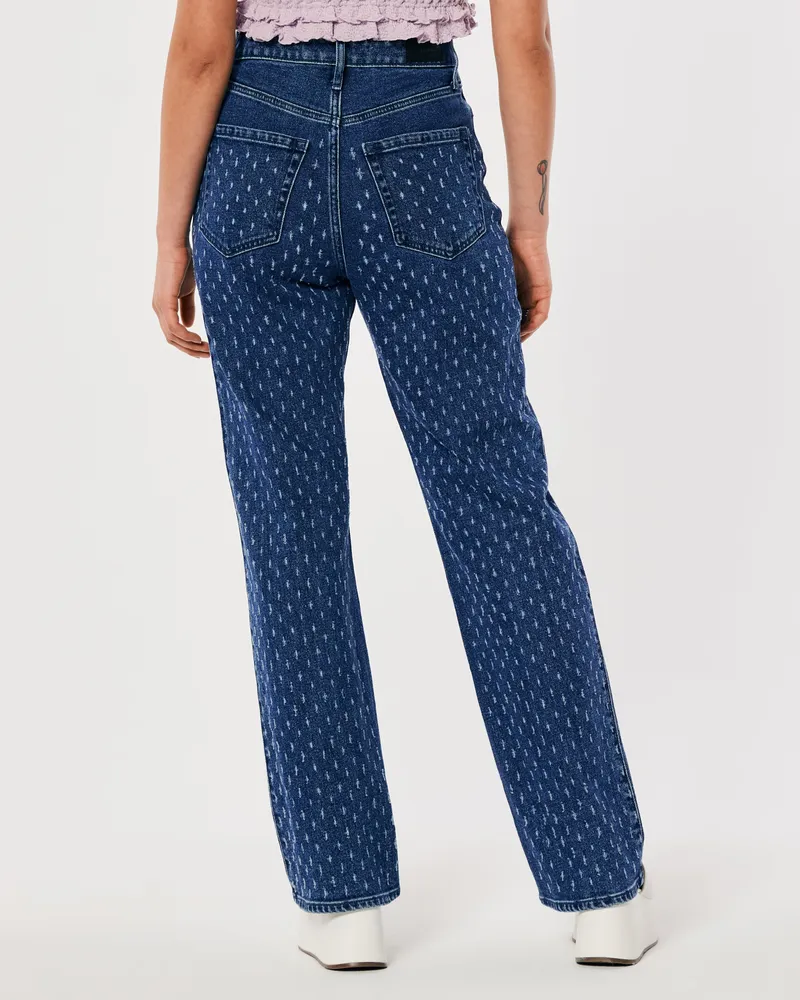 Social Tourist Ultra High-Rise Dot Pattern Straight Jeans