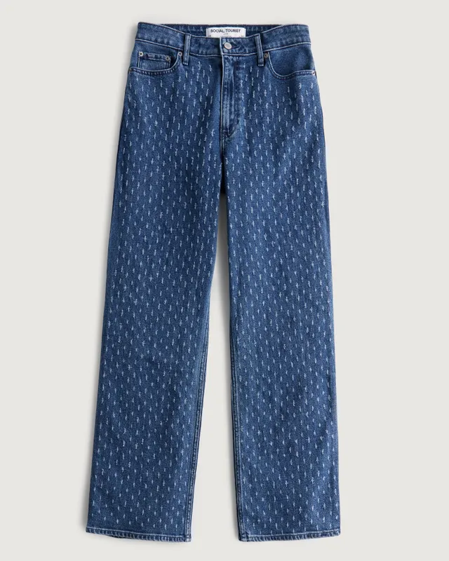 Hollister Social Tourist Highest Rise Double-Waistband Contrast Flare Jeans