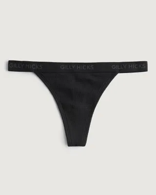 Gilly Hicks Ribbed Cotton Blend Thong Underwear
