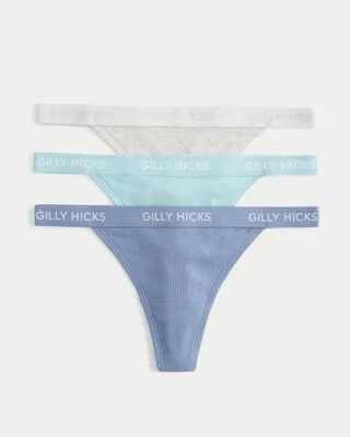 Gilly Hicks Ribbed Cotton Blend Thong Underwear -Pack