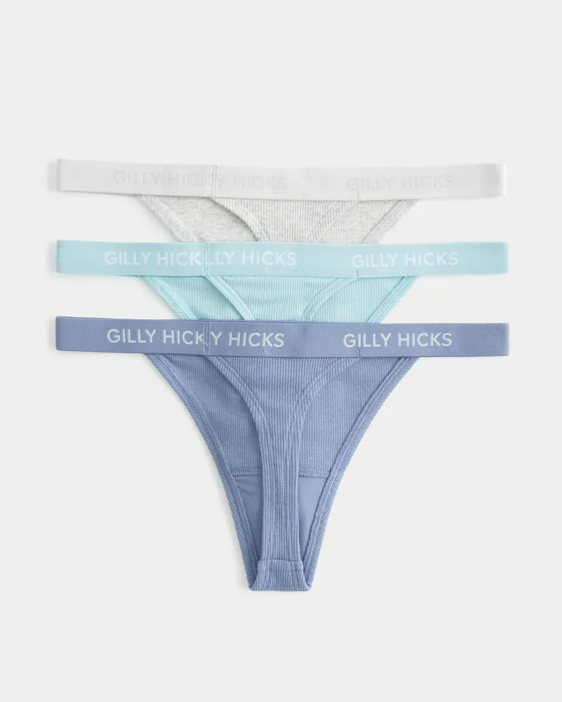 Gilly Hicks Ribbed Cotton Blend Thong Underwear 3-Pack