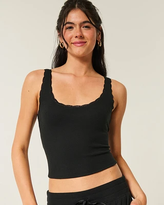 Gilly Hicks Cozy Waffle Lace Trim Tank