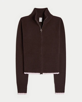 Gilly Hicks Scallop Hem Zip-Up Sweater