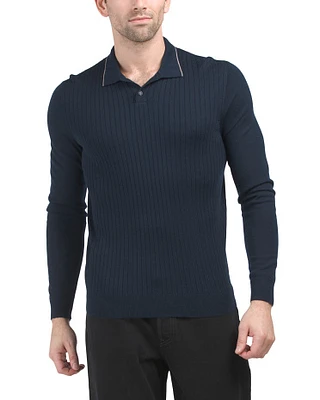 Merino Wool Ribbed Polo For Men