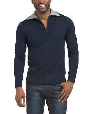 Merino Wool Wide Collar Quarter Zip Sweater For Men