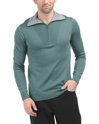 Merino Wool Wide Collar Quarter Zip Sweater For Men