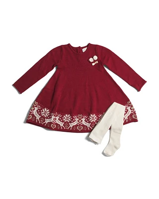 Toddler Girl Jacquard Sweater Dress With Tights