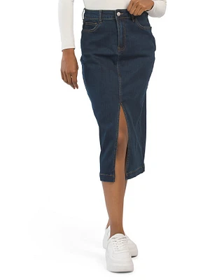 Denim Midi Slit Skirt For Women