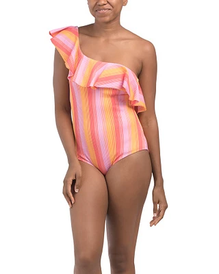 One Shoulder Ruffle One-Piece Swimsuit For Women