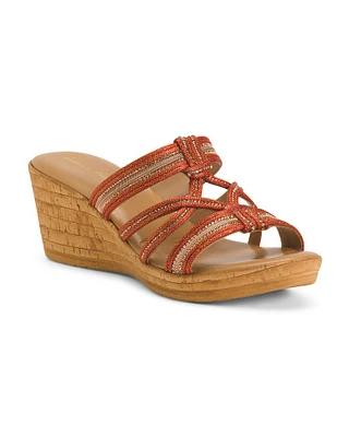 Raffia And Bling Wedge Sandals For Women