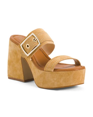 Suede And Leather Heel Sandals For Women