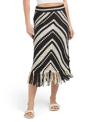 Crochet Fringe Hem Skirt For Women