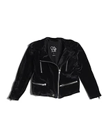 Girls Stretch Velvet Moto Jacket