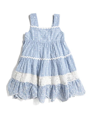 Infant Girls Tiered Crochet Trim Dress