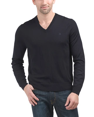 Merino Wool Solid V-Neck Sweater For Men