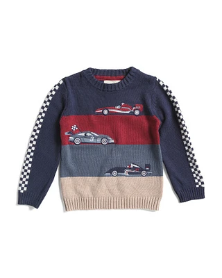 Toddler Boys Race Car Motif Pullover Sweater