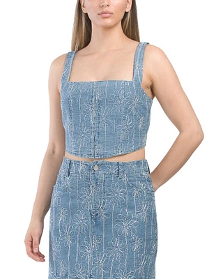 Floral Embroidered Denim Corset Top For Women