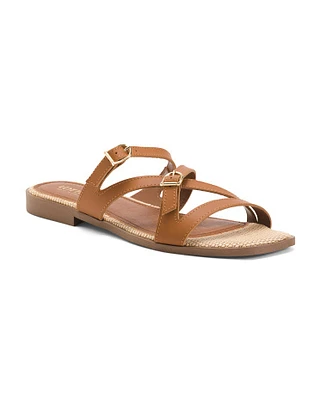 Leather Multi Strap Flat Sandals For Women