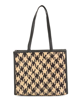 Woven Houndstooth Tote With Dual Top Carry Handles For Women