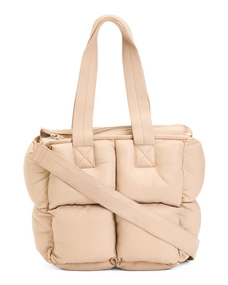 Leather Puffy Square Tote