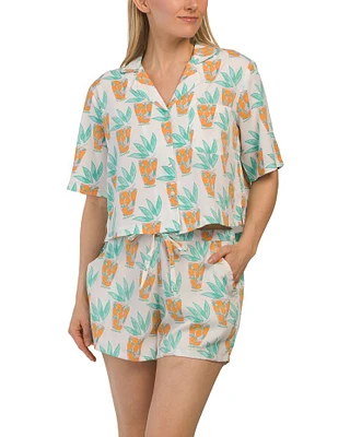 Lemonade Print Top And Shorts Pajama Set