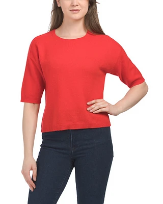 Cashmere Elbow Sleeve Crew Neck Pullover