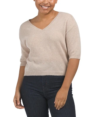 Cashmere Elbow Sleeve V-Neck Pullover Sweater