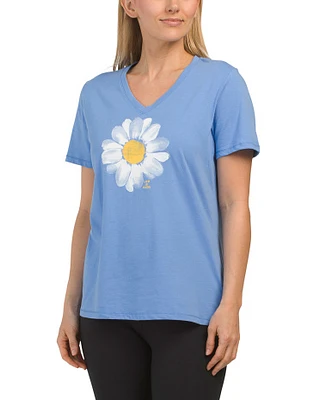 Short Sleeve Daisy Classic V-Neck T-Shirt For Women