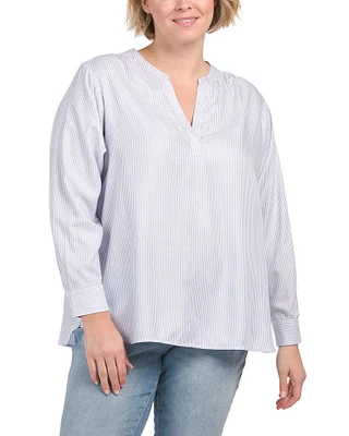 Plus Long Sleeve V-Neck Blouse For Women