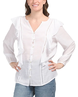 Long Sleeve Ruffle Blouse For Women