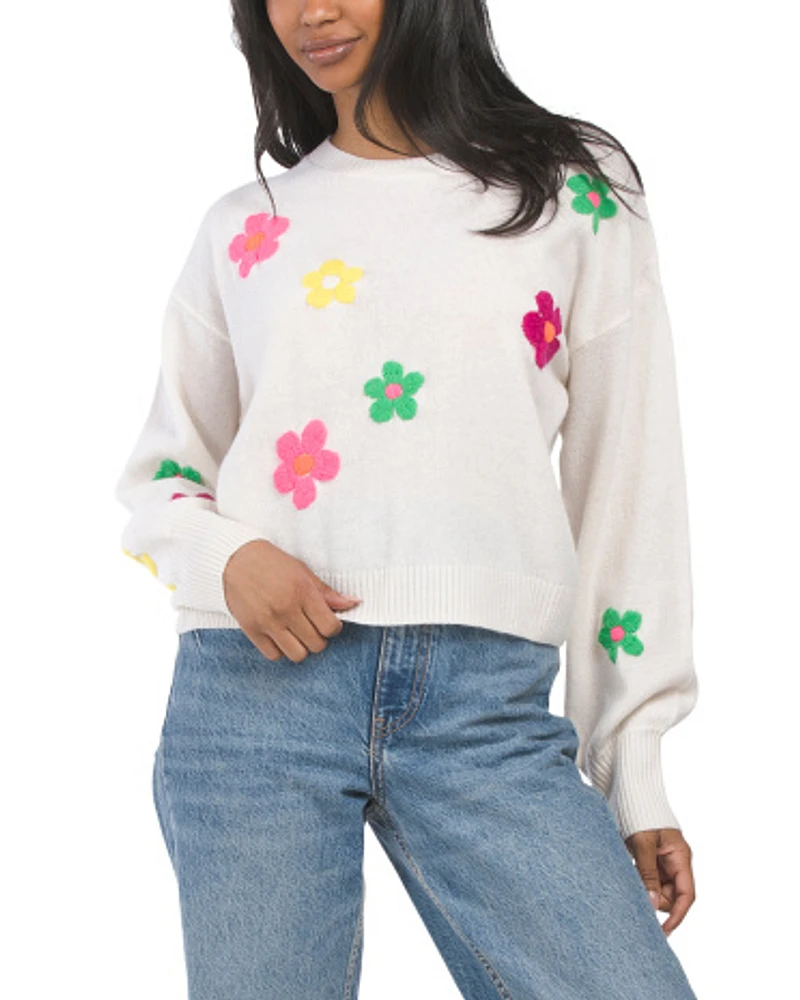 Cashmere Polly Floral Crew Neck Sweater