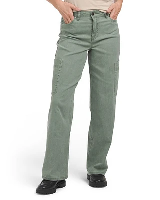 High Waisted Wide Leg Twill Cargo Pants For Women