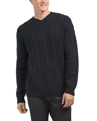 Cashmino Wool And Cashmere Blend Cable V-Neck Sweater For Men