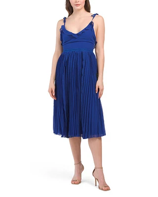 Sleeveless Tie Strap Pleated Midi Dress For Women