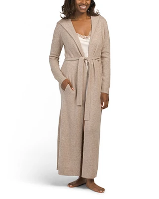 Cashmere Long Sleeve Hooded Robe For Women