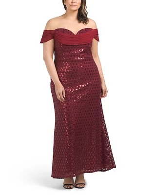 Plus Diamond Sequin Gown For Women