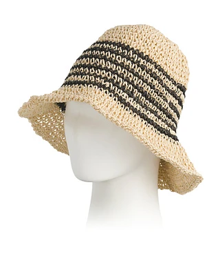 Two Tone Stripe Straw Bucket Hat For Women