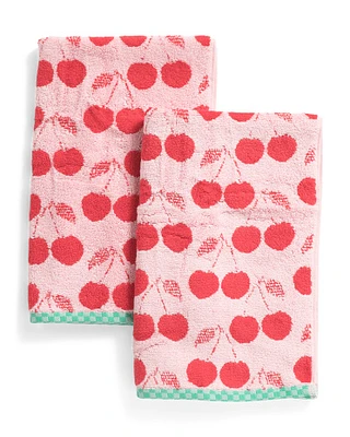 Set Of 2 Cherry Pattern Hand Towels