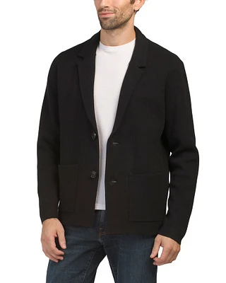 Long Sleeve Collared Double Knit Blazer For Men