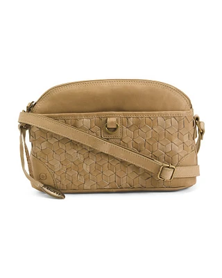 East West Leather Woven Crossbody