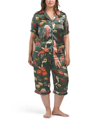 Jelly Fish Dot Printed Satin Notch Pajama Set