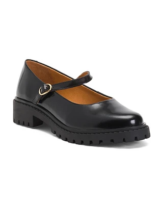 Leather Maryjane Flats With Buckle Strap For Women