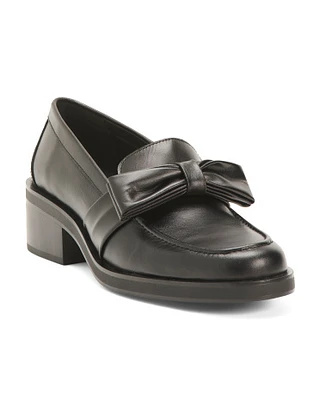 Leather Loafers With Front Bow For Women